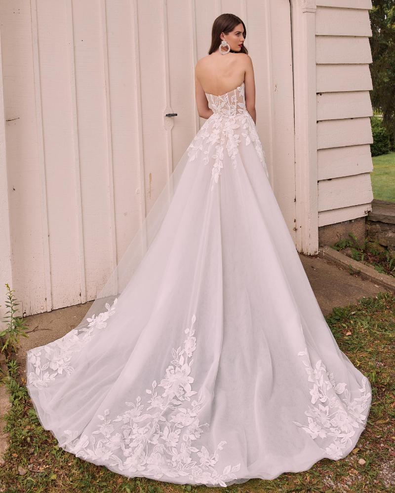 La22122 strapless or off the shoulder puff sleeve wedding dress with a line silhouette2